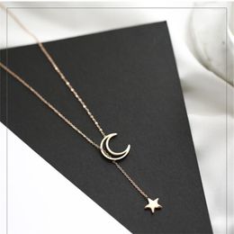 Pendant Necklaces Jinwateryu Moon Star Titanium Steel Rose Gold Necklace Girl Russian
