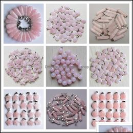 Charms Jewelry Findings Components Natural Stone Cross Star Heart Pink Quartz Healing Pendants Diy For Access Dh48N