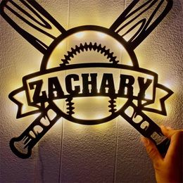 Personalized Name LED Wall Night Light Baseball Sign for Baseball Enthusiast Room Bedroom Decoration Custom Wooden Lamp 220623