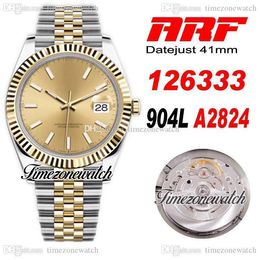 ARF 41 126333 ETA A2824 Automatic Mens Watch Two Tone Yellow Gold Champagne Stick Dial 904L JubileeSteel Bracelet With Warranty Card Super Edition Timezonewatch R01