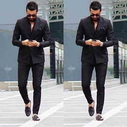Men's Suits & Blazers Men Suit 2 Pieces Black Slim Fit Blazer Pants Fashion Work Wear Wedding Male Groom Business Causal Prom Party Tailored