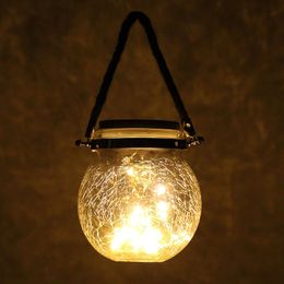 Strings Solar Copper Lights Decorative Glass Crack Jar Ball Led String Fairy Bulb Warm Tree Lamp For Home Bedroom Garden Patio Night