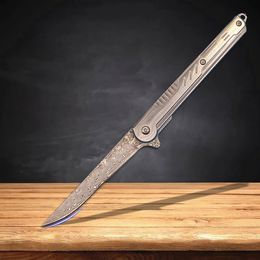 Top Quality R8302 Flipper Folding Knife VG10 Damascus Steel Drop Point Blade Stainless Steel Handle Ball Bearing EDC Pocket Knives with Nylon Bag