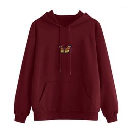 Women's Hooded Drawstring Long Sleeve Pullover Sweatshirt Tops Korean Wave Butterfly Print Sweatshirt#YL10 Hoodies & Sweatshirts
