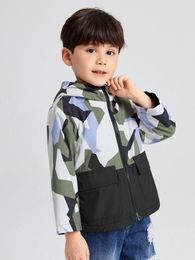 Toddler Boys Camo Print Flap Pocket Zipper Hooded Jacket SHE