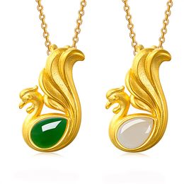 Creative and novel fashion sand gold peacock plated gold pendant imitation hard gold chalcedony jasper phoenix pendants necklace Jewellery