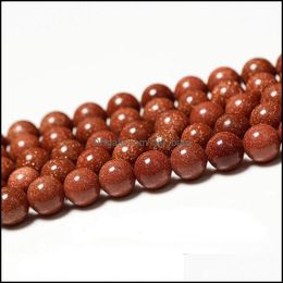 Stone Loose Beads Jewellery Good Quality Natural Gold Sand Round 16" Per Strand 4 6 8 10 Mm Pick Size For Dyi Making Drop Delivery 2021 4Whsm