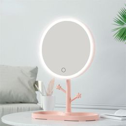 bedroom vanity with lights Australia - Compact Mirrors LED Makeup Mirror With Light Ladies Storage Lamp Desktop Rotating Vanity Round Shape For Bedroom Cosmetic208b