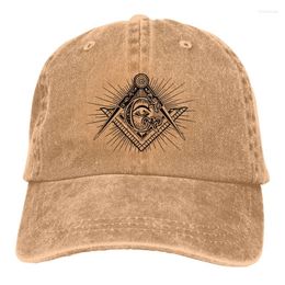 Berets Unisex Adult Cowboy Hat Style Masonic & Compasses Symbol Adjustable Baseball Caps Trucker Cap Retro Denim Hats Dad HatBerets