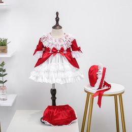 Girl's Dresses 2022 Kids Spainsh Girls Children Birthday Red Lace Ball Gowns Baby Baptism Lotia Dress Girl Spain FW36