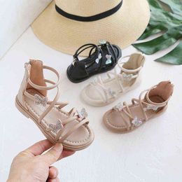 Summer Girl's Sandals Shoes Zipper Kids Baby Butterfly Soft Sole Sandals Children Fashion Princess Flat Shoes G220418