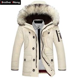 Winter Warm Men's White Duck Down Jacket Fashion Casual Big Fur Collar Thicken Hooded Jackets and Coats Male Beige White 201128