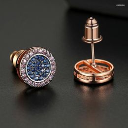 Stud Blue Pink Cubic Zirconia Paved Bling Iced Out Round Earrings For Women Men Hip Hop Rappy Jewelry Rose Gold SilverStudStud Odet22 Farl22