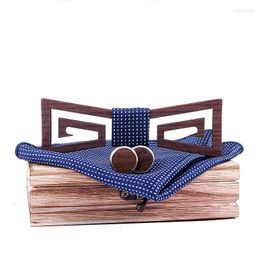 Bow Ties Sitonjwly Mens Hollow Wooden Set For Wedding Business Butterfly Wood Bowties Polyester Handkerchief Cufflinks SetBow Emel22