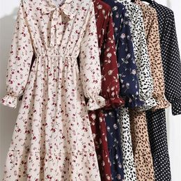 JMPRS Chiffon Women Shirt Dress Elegant Print Floral High Waist Casual Vintage Midi Dress Korean Bow Sun Ladies Vestidos 220518