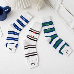 Mens Socks High-quality Hand-Embroidered Three-Dimensional Standard Am Love Tide Brand Mid-Tube Cotton Striped Sports White MenMens