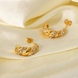 the huggie Australia - Hoop & Huggie 18k Gold Plated Stainless Steel Luxury Shiny Zircon Shape Croissant Earrings For Women Party Jewelry AccessoriesHoop HoopHoop