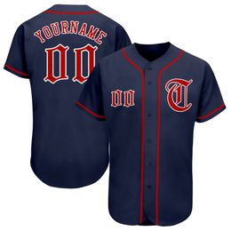 Custom Navy Red-White 897987 Authentic Baseball Jersey