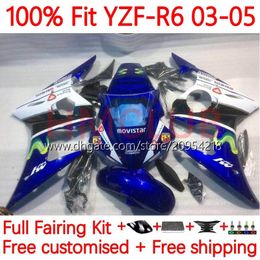 100%Fit OEM Body For YAMAHA YZF-R6 YZF600 YZF R 6 600 CC 03-05 Bodywork 9No.25 YZF R6 600CC YZFR6 03 04 05 Cowling YZF-600 2003 2004 2005 Injection Fairing Kit movistar blue
