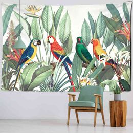 Tapestry Palm Tree Parrot Carpet Wall Hanging Tropical Leaves Floral Pattern Be