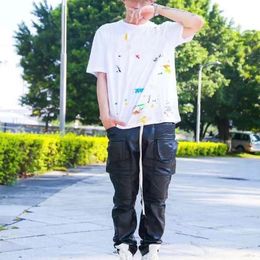 23ss Spring Summer Splash Ink Hand Painted Tee Golden Print t shirt Collaborate Skateboard Mens Women Street Casual Tshirt