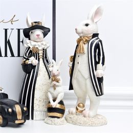 American Court Rural Light Luxury Rabbit Figurines Handicraft Black Gold Miss Rabbit Nordic Style Home Decoration Accessories T200331