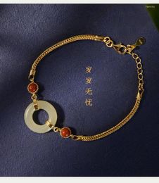 Link Chain D.CLAN Chinese Ancient Costume Bracelet Jewellery Imitation HeTian Jade Lucky Ring Special Design Fawn22