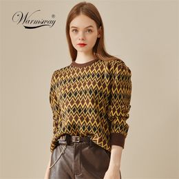 Korean Fashion Jumper Women 2021 Fall Winter Vintage Geometic Argyle Sweater Long Sleeve Knitted Pullover Hit C220 210203
