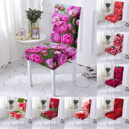 Cubiertas de silla Flores de rosas Cubierta estampada Spandex Slip fundas elásticas Comen la comida utilizada para el banquete de boda Elecor