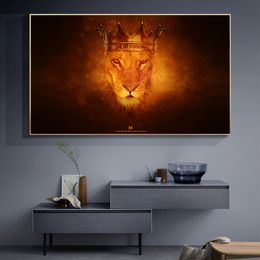 Lion With Crown Golden Canvas Art Painting Posters and Prints Scandinavian Cuadros Wall Art Picture for Living Room Home Decor