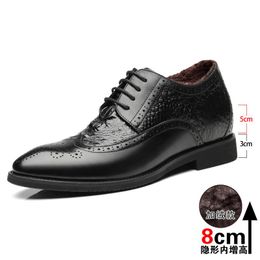 -Dress Shoes Warm Winter Men Internal Increase 5/7cm Formal Brogue Wedding Party Gentleman Mens Loafers