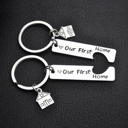 Letter Stainless Steel First home Key Rings Couple Heart love keychain bag hangs gifts for women man couples fashion jewelry