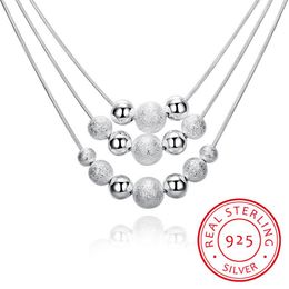 Chains Charm 925 Sterling Silver Jewellery Classic High-quality Fashion Three Layer Chain Light Sand Beads Necklace Collares