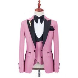 Custom-made One Button Men Suits Peak Lapel Groomsmen Groom Tuxedos Wedding/Prom/Dinner Man Blazer(Jacket+Pants+Tie+Vest) M27