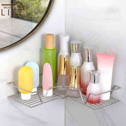 Household Bathroom Stainless Steel Triangle Wall Shelf Self Adhesive Kitchen Supplies Storage Plate Rack For Bedroom Organiser J220702