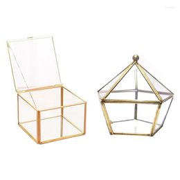 Jewelry Pouches Bags Glass Ring Box Wedding Case Immortal Flower Cover & Square Opening Geometry Garden Boxs Mirror Jewel Rita22