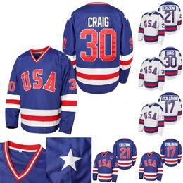 Mit Mens 1980 USA Miracle On Ice Hockey Jersey #17 Jack O'Callahan #21 Mike Eruzione #30 Jim Craig Hockey Jerseys S-XXXL In Stock Blue White