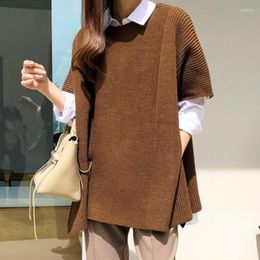 Women's Sweaters 2022 Korean Fashion Knitted Vest Autumn Winter Woolen Cape Round Neck Solid Ladies Short Sleeve Casual Sweater Pullover Wom