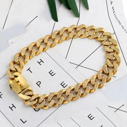 Chains Stainless Steel Pet Dog Collar Gold Color Curb Cuban Chain Dogs Training Walking Necklace For Big Small Large DogsChains