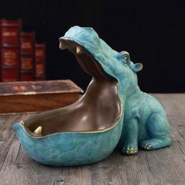 Decorative Objects & Figurines Hippo Statue Sculpture Figurine Key Candy Container Sundries Storage Holder Home Table Artware Desk Decor Cra