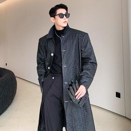 Men's Trench Coats Men Imitation Leather 3D Pattern Long Motorcycle Windbreaker Trenchcoat Jacket Streetwear Vintage Coat Outerwear ManMen's