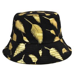 Cotton Fishing Hat Women Men Feather Pattern Foldable Panama Bucket Cap Hip Hop Sunscreen Fisherman Hats Gift HCS135