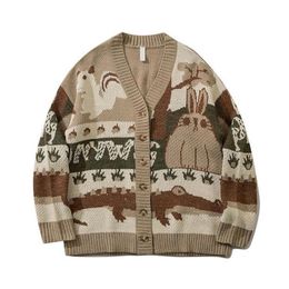 Men's Sweaters Oversized Vintage Cardigan Japanese Harajuku Cartoon Knitted Sweater Hip Hop Streetwear Loose TopsMen's