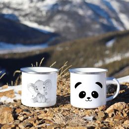 Mugs Cartoon Panda Elephant Enamel Coffee Men Women Outdoor Camping Bonfire Party Beer Cola Drink Juice Cups Mug Hiking GiftsMugs