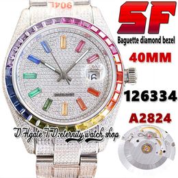 2022 SF ey126334 yt126333 A2824 Automatic Mens Watch i126300 Rainbow Baguette Diamonds Bezel 904L Steel Iced Out Diamond Bracelet Super Edition Eternity Watches