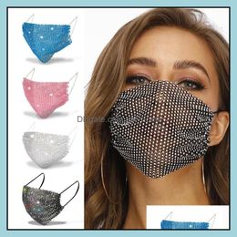 Party Masks Festive Supplies Home Garden Diamond Mask Colorf Mesh Bling Rhinestone Grid Net Washable Sexy Hollow For Women Drop Delivery 2