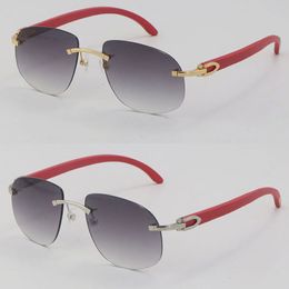 New Metal Rimless Original Red Wood Sunglasses Fashion Wooden Sun glasses Man 18K Gold Goggle Outdoor Design Classical Model UV400 Lens Male and Female Frame Size:56