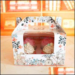 Cupcake Bakeware Kitchen Dining Bar Home Garden Cute Muffin Cake Box 4 Boxes Pudding Bottle Package Square Party Gift Packing Favours Drop