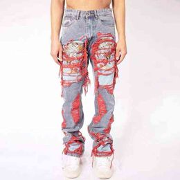 Pantaloni jeans larghi da donna con ricamo industriale pesante Hip-hop High Street stile europeo e americano Vibe Tide T220803
