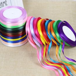 10pcs 6mm Satin Ribbon Wedding Party Banner Flags Supplies Craft Sewing Decorations 1 Roll 25yds Red Pink Blue Multi Colour